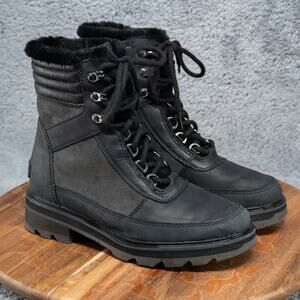 Sorel Lennox Cozy STKD Waterproof Black Lace Up Boots Womens 7